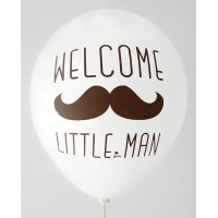White Welcome Little Man Printed Balloons